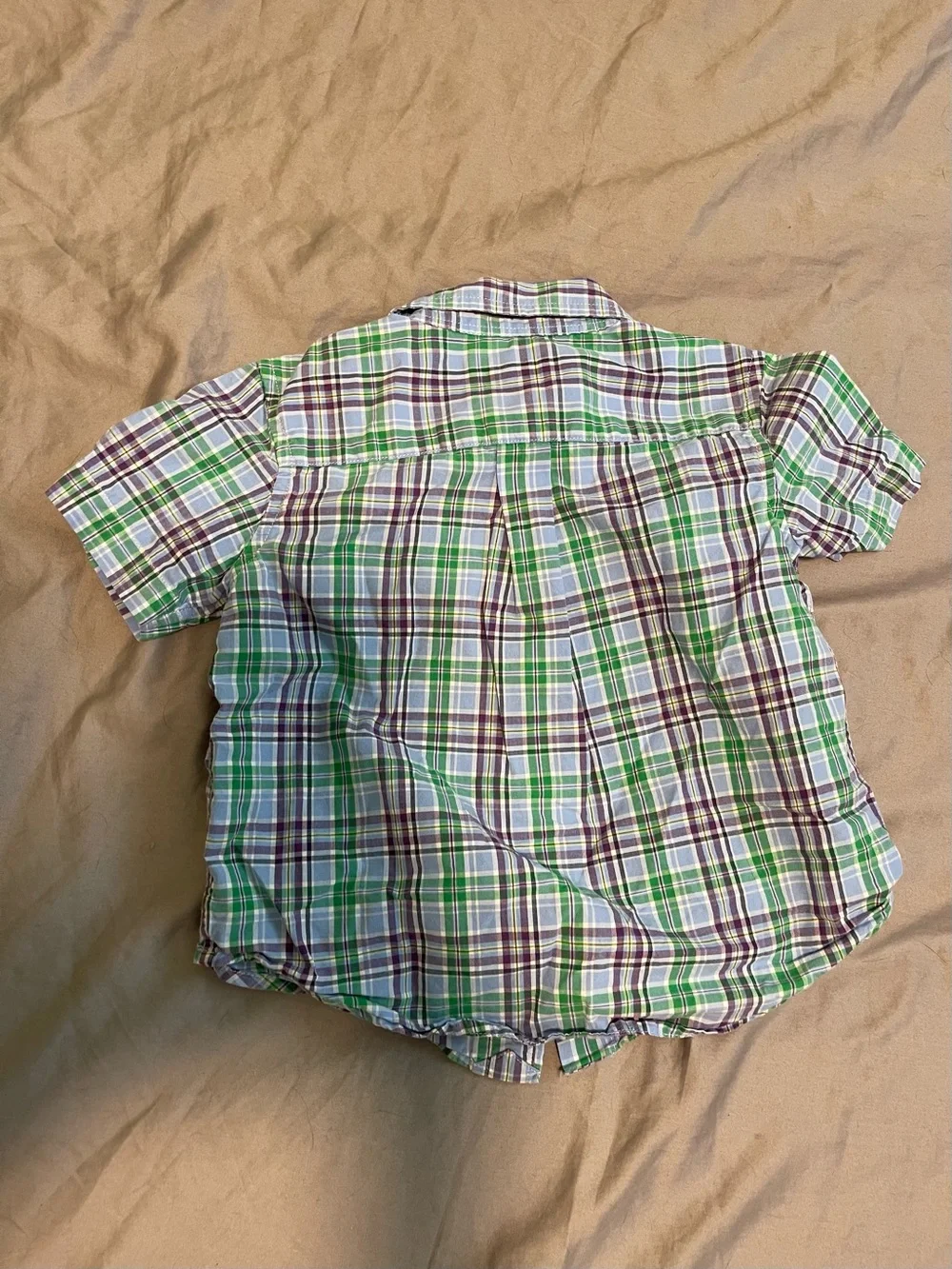 Ralph Lauren Green, Blue, & Purple Plaid Short-Sleeve Button-Down Shirt - Kids